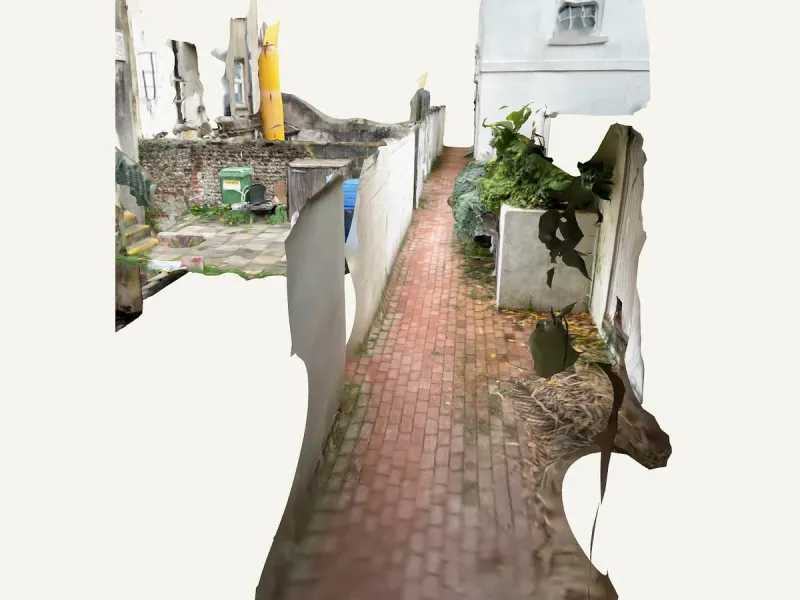 LiDAR scan of the narrow alley behind the practice, the only way in for materials.